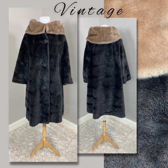 Vintage 50s 60s Coat Faux Fur MidCentury Rockabilly Mod Pinup Punk Retro Winter - Picture 1 of 10